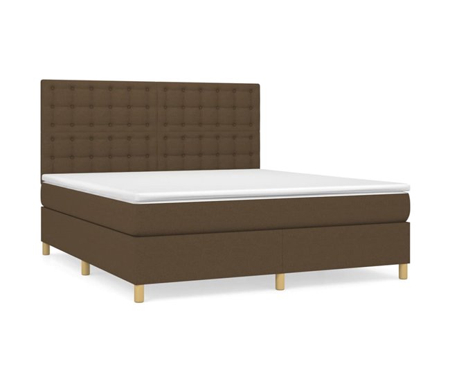 Conforama Cama box spring con colchón tela marrón oscuro 180x200 cm Botones