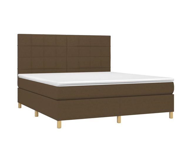 Conforama Cama Box Spring Con Colchón Tela Marrón Oscuro 180x200 Cm Bloques Con Cuadros