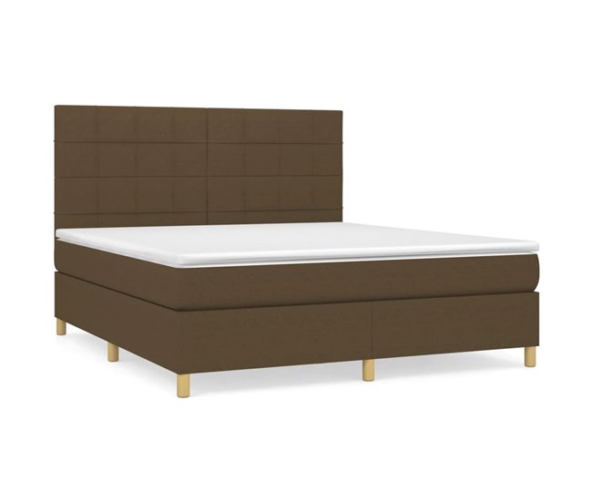Conforama Cama box spring con colchón tela marrón oscuro 180x200 cm Bloques con cuadros