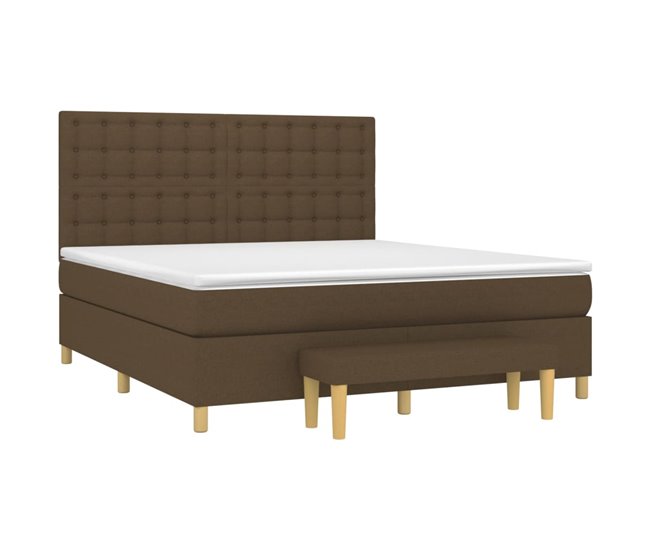 Conforama Cama Box Spring Con Colchón Tela Marrón Oscuro 180x200 Cm Botones