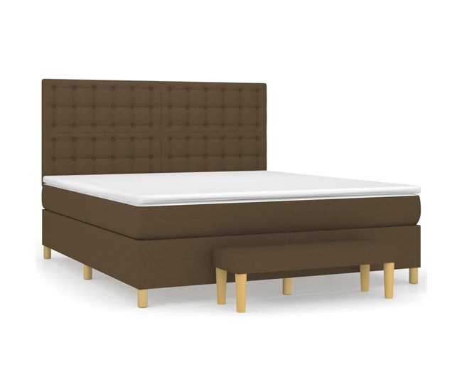 Conforama Cama box spring con colchón tela marrón oscuro 180x200 cm Botones