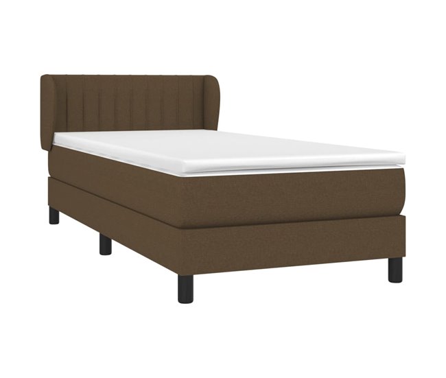 Conforama Cama Box Spring Con Colchón Tela Marrón Oscuro 80x200 Cm Rayas Verticales
