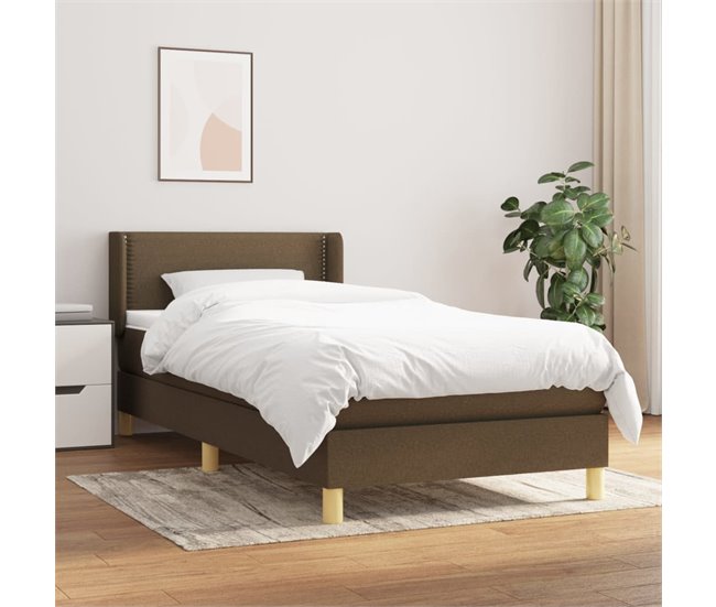 Conforama Cama Box Spring Con Colchón Tela Marrón Oscuro 90x200 Cm Liso Con Clavos