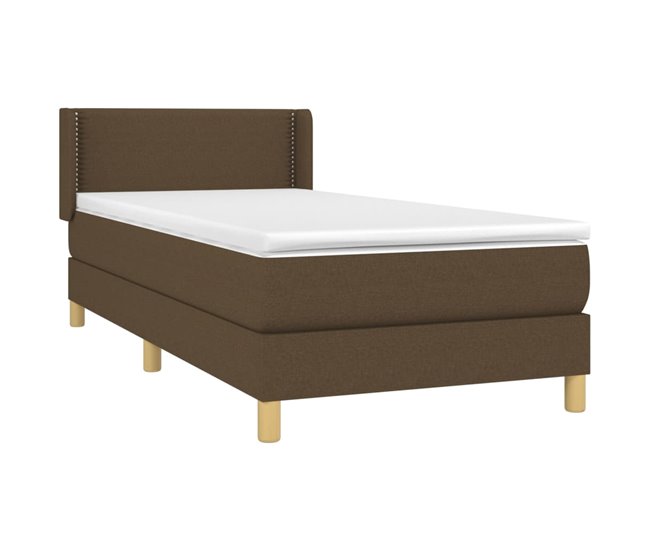 Conforama Cama Box Spring Con Colchón Tela Marrón Oscuro 90x200 Cm Liso Con Clavos