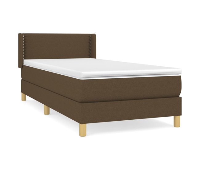 Conforama Cama Box Spring Con Colchón Tela Marrón Oscuro 90x200 Cm Liso Con Clavos