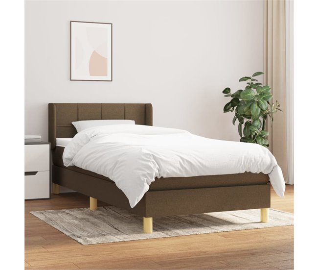 Conforama Cama Box Spring Con Colchón Tela Marrón Oscuro 90x200 Cm Bloques Con Cuadros