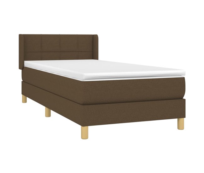 Conforama Cama Box Spring Con Colchón Tela Marrón Oscuro 90x200 Cm Bloques Con Cuadros