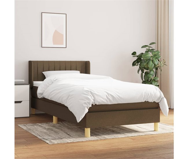 Conforama Cama Box Spring Con Colchón Tela Marrón Oscuro 90x200 Cm Rayas Verticales