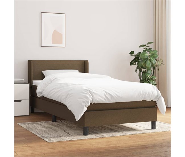 Conforama Cama Box Spring Con Colchón Tela Marrón Oscuro 90x200 Cm Diseño Plano