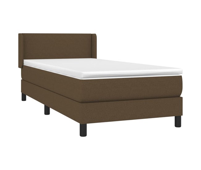 Conforama Cama Box Spring Con Colchón Tela Marrón Oscuro 90x200 Cm Diseño Plano