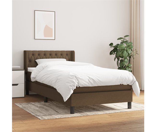 Conforama Cama Box Spring Con Colchón Tela Marrón Oscuro 90x200 Cm Diseño De Botones