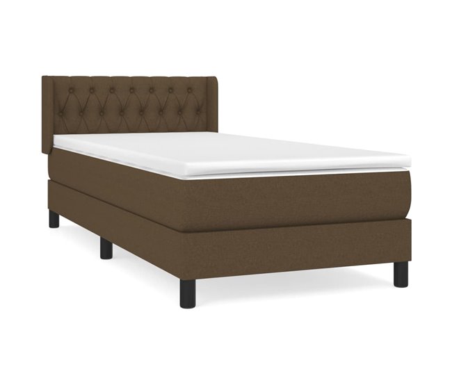 Conforama Cama box spring con colchón tela marrón oscuro 90x200 cm Diseño de botones