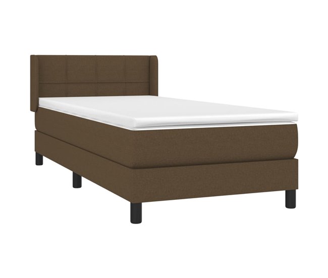 Conforama Cama Box Spring Con Colchón Tela Marrón Oscuro 90x200 Cm Bloques Con Cuadros