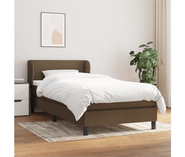 Conforama Cama Box Spring Con Colchón Tela Marrón Oscuro 90x200 Cm Diseño Plano
