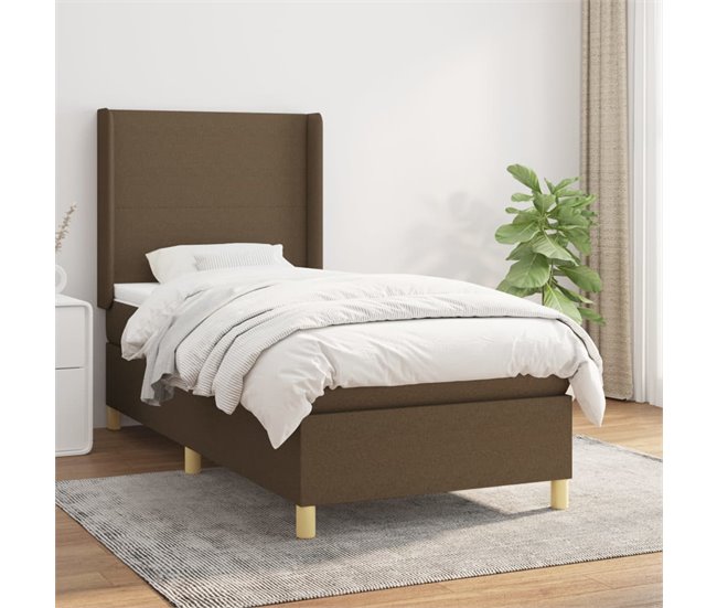 Conforama Cama Box Spring Con Colchón Tela Marrón Oscuro 90x200 Cm Diseño Plano