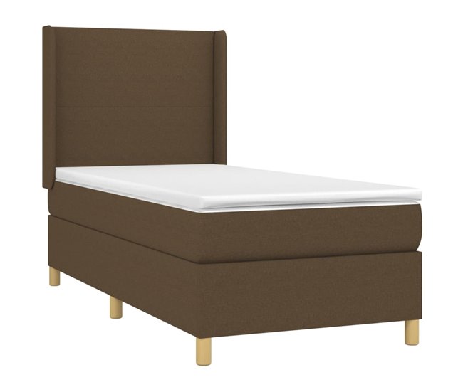 Conforama Cama Box Spring Con Colchón Tela Marrón Oscuro 90x200 Cm Diseño Plano