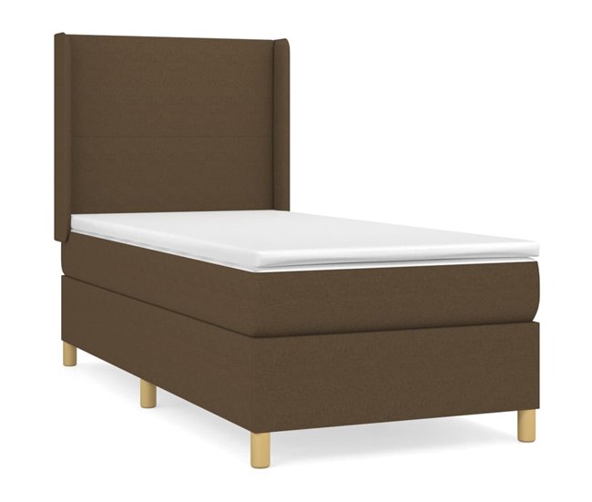 Conforama Cama box spring con colchón tela marrón oscuro 90x200 cm Diseño plano