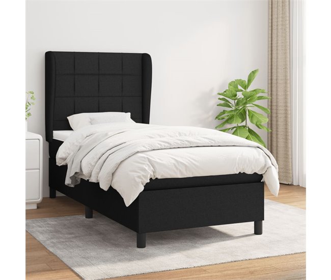 Conforama Cama Box Spring Con Colchón Tela Negro 100x200 Cm Bloques Con Cuadros