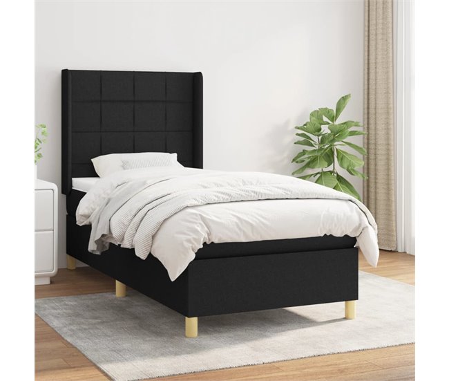 Conforama Cama Box Spring Con Colchón Tela Negro 100x200 Cm Bloques Con Cuadros
