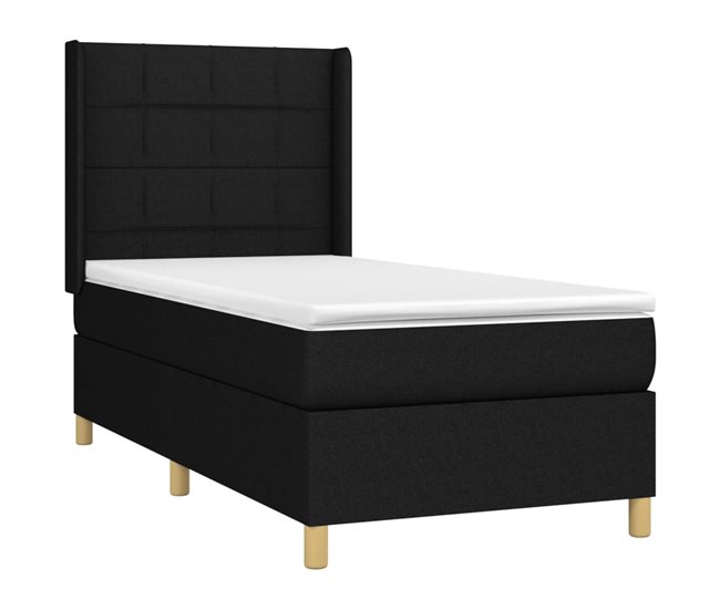 Conforama Cama Box Spring Con Colchón Tela Negro 100x200 Cm Bloques Con Cuadros