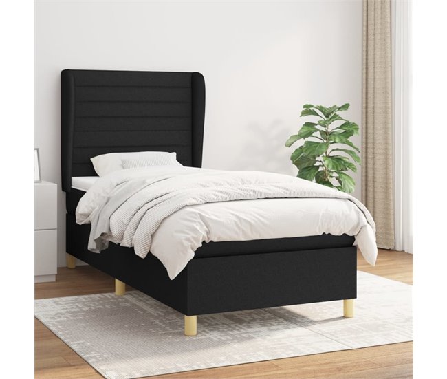 Conforama Cama Box Spring Con Colchón Tela Negro 100x200 Cm Rayas Horizontales