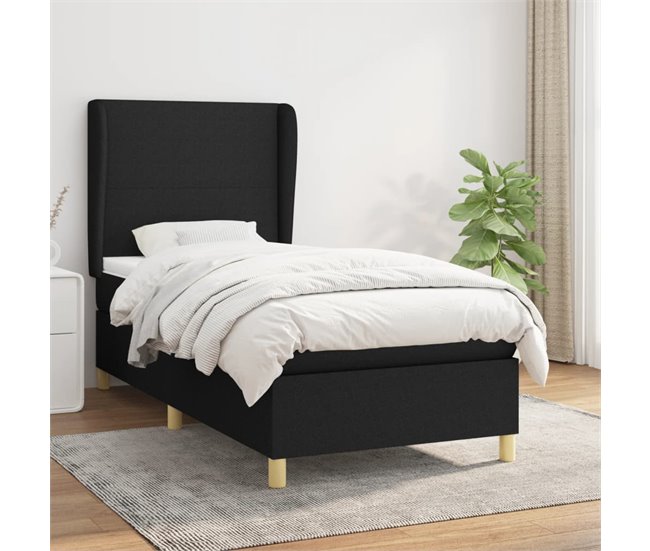 Conforama Cama Box Spring Con Colchón Tela Negro 100x200 Cm Diseño Plano