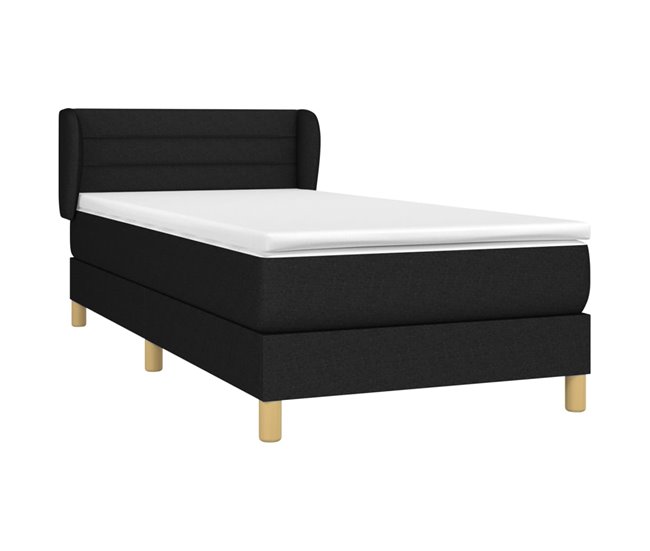 Conforama Cama Box Spring Con Colchón Tela Negro 100x200 Cm Rayas Horizontales