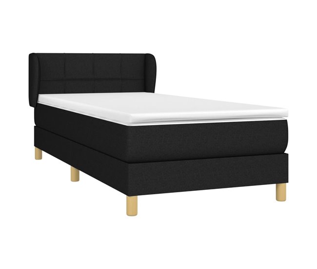 Conforama Cama Box Spring Con Colchón Tela Negro 100x200 Cm Bloques Con Cuadros