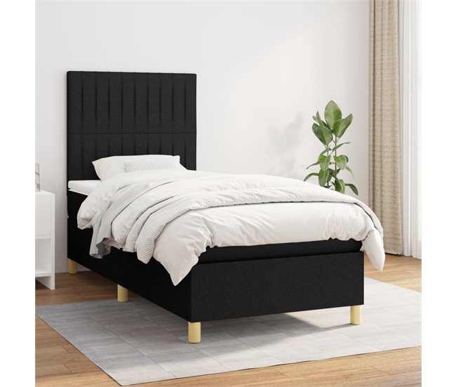 Conforama Cama Box Spring Con Colchón Tela Negro 100x200 Cm Rayas Verticales