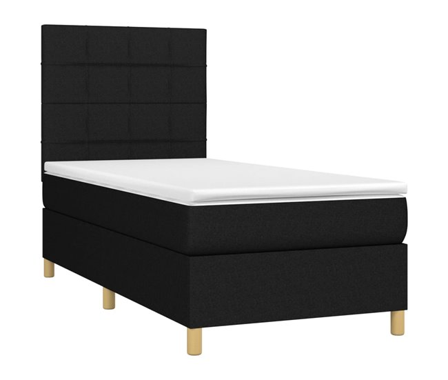 Conforama Cama Box Spring Con Colchón Tela Negro 100x200 Cm Bloques Con Cuadros
