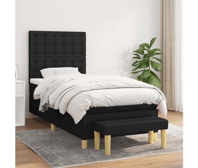 Conforama Cama Box Spring Con Colchón Tela Negro 100x200 Cm Botones