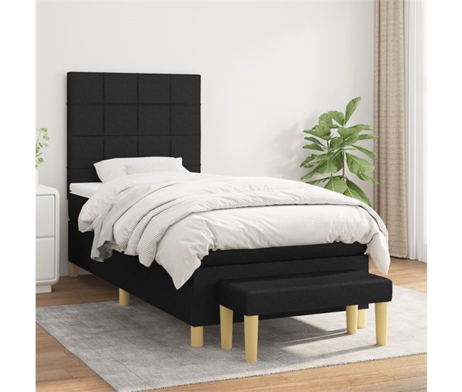 Conforama Cama Box Spring Con Colchón Tela Negro 100x200 Cm Bloques Con Cuadros