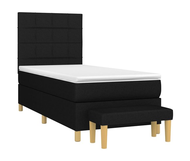 Conforama Cama Box Spring Con Colchón Tela Negro 100x200 Cm Bloques Con Cuadros