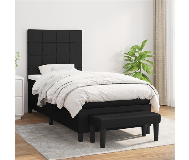 Conforama Cama Box Spring Con Colchón Tela Negro 100x200 Cm Bloques Con Cuadros