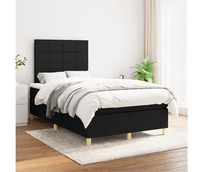 Conforama Cama Box Spring Con Colchón Tela Negro 120x200 Cm Bloques Con Cuadros