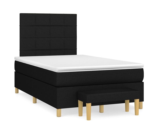 Conforama Cama box spring con colchón tela negro 120x200 cm Bloques con cuadros