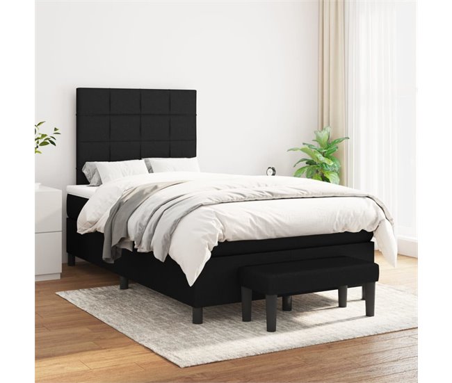 Conforama Cama Box Spring Con Colchón Tela Negro 120x200 Cm Bloques Con Cuadros