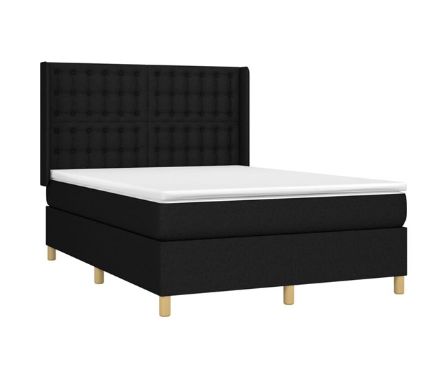 Conforama Cama Box Spring Con Colchón Tela Negro 140x190 Cm Botones