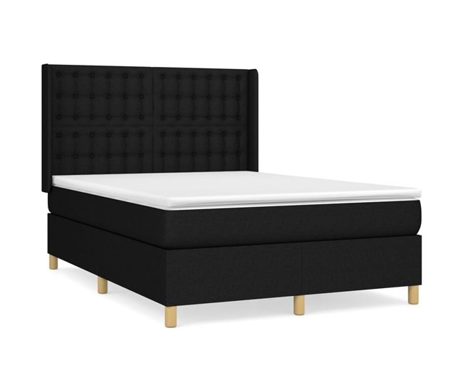 Conforama Cama box spring con colchón tela negro 140x190 cm Botones