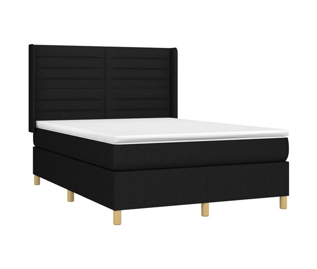 Conforama Cama Box Spring Con Colchón Tela Negro 140x190 Cm Rayas Horizontales