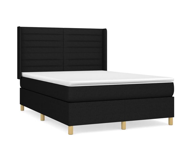Conforama Cama box spring con colchón tela negro 140x190 cm Rayas horizontales
