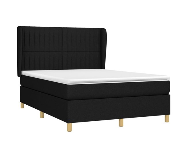 Conforama Cama Box Spring Con Colchón Tela Negro 140x190 Cm Rayas Verticales