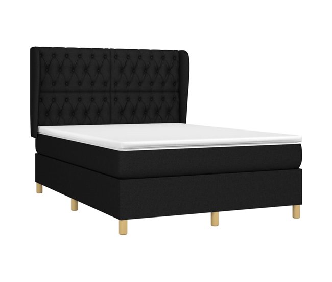 Conforama Cama Box Spring Con Colchón Tela Negro 140x190 Cm Diseño De Botones