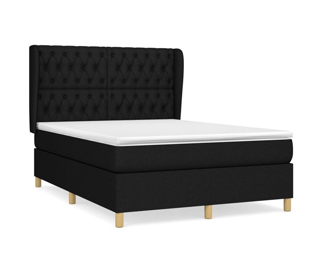 Conforama Cama box spring con colchón tela negro 140x190 cm Diseño de botones