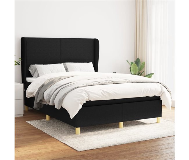Conforama Cama Box Spring Con Colchón Tela Negro 140x190 Cm Diseño Plano