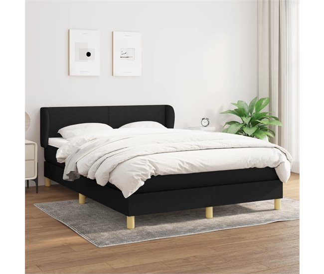 Conforama Cama Box Spring Con Colchón Tela Negro 140x190 Cm Diseño Plano