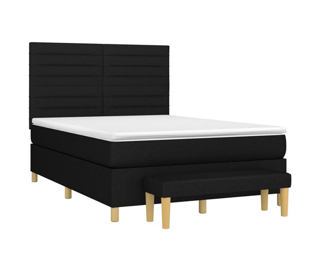 Conforama Cama Box Spring Con Colchón Tela Negro 140x190 Cm Rayas Horizontales