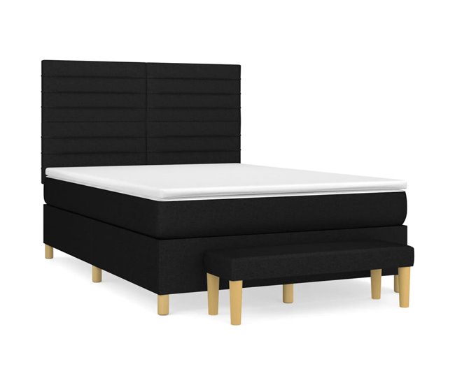 Conforama Cama box spring con colchón tela negro 140x190 cm Rayas horizontales