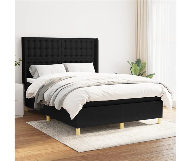 Conforama Cama Box Spring Con Colchón Tela Negro 140x200 Cm Botones