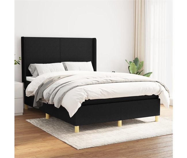 Conforama Cama Box Spring Con Colchón Tela Negro 140x200 Cm Diseño Plano